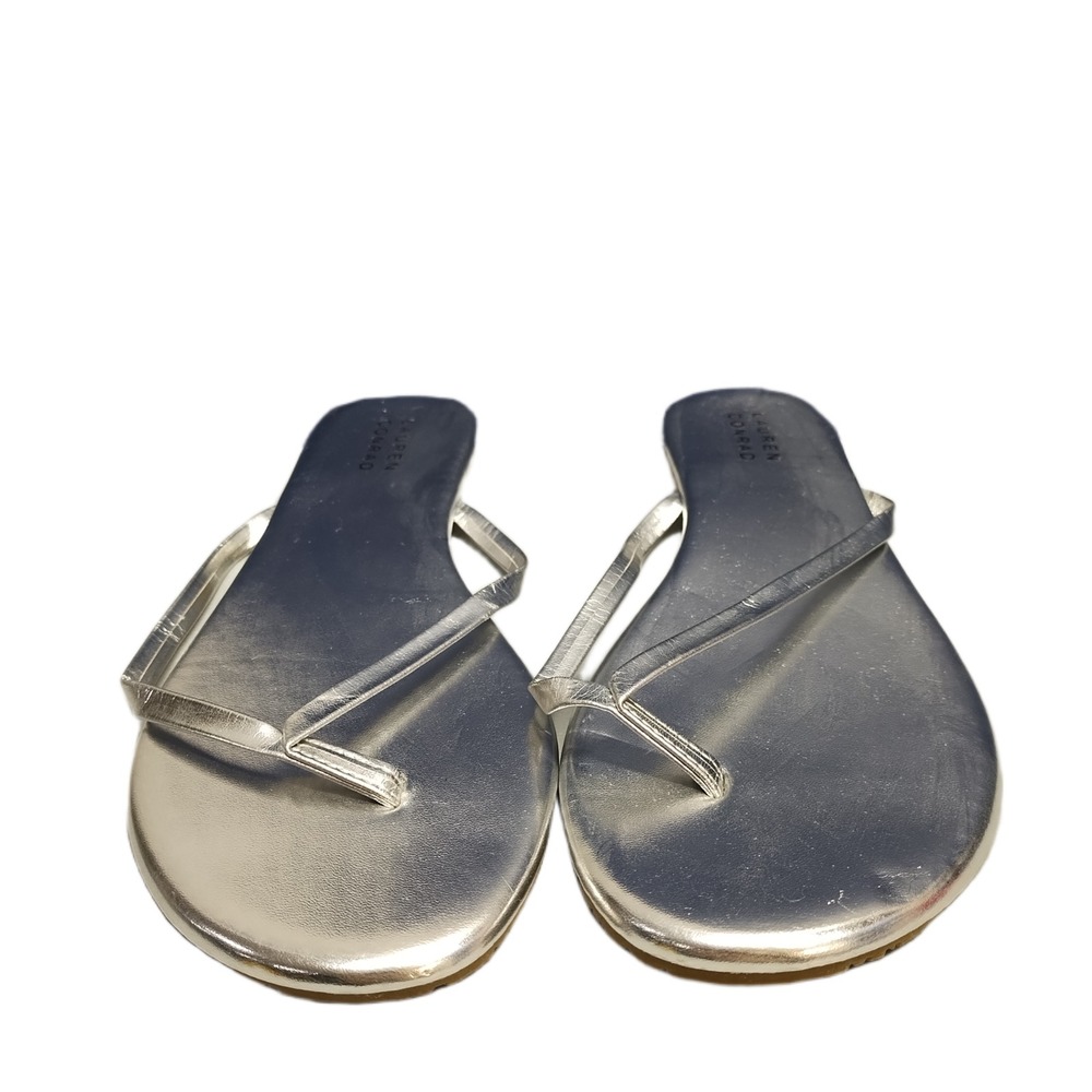 LC Lauren Conrad Flip Flop Sandals Womens US 10 Silver Comfort Open Toe Slip On